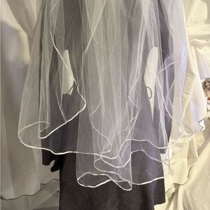 Elegant and Simple, White, Two Layer Wedding Veil with White Trim